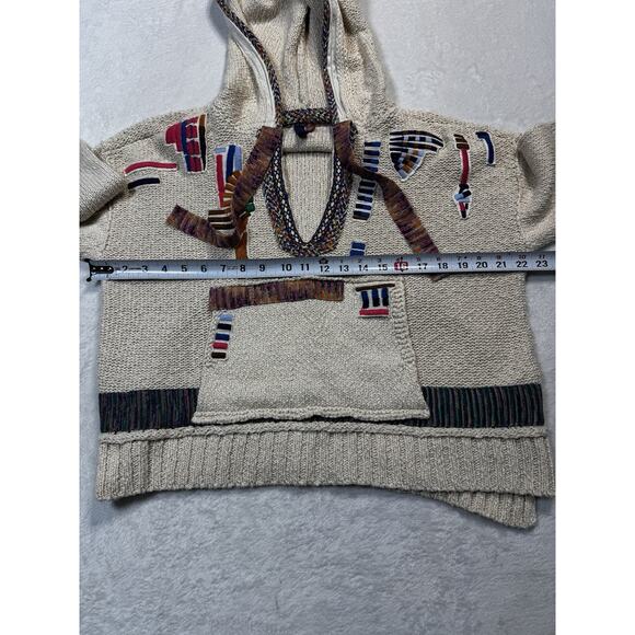 Pilcro Embroidered Knit Hoodie Aztec Boho Artisan Cream Multicolor Trim SZ S - Picture 6 of 12